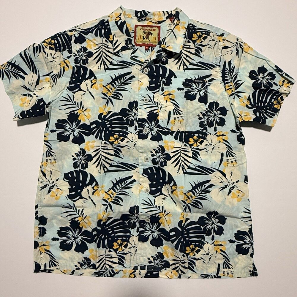 Cinch Camp Button Up Shirt Men’s M Blue Floral Classic Cowboy Collection USA
